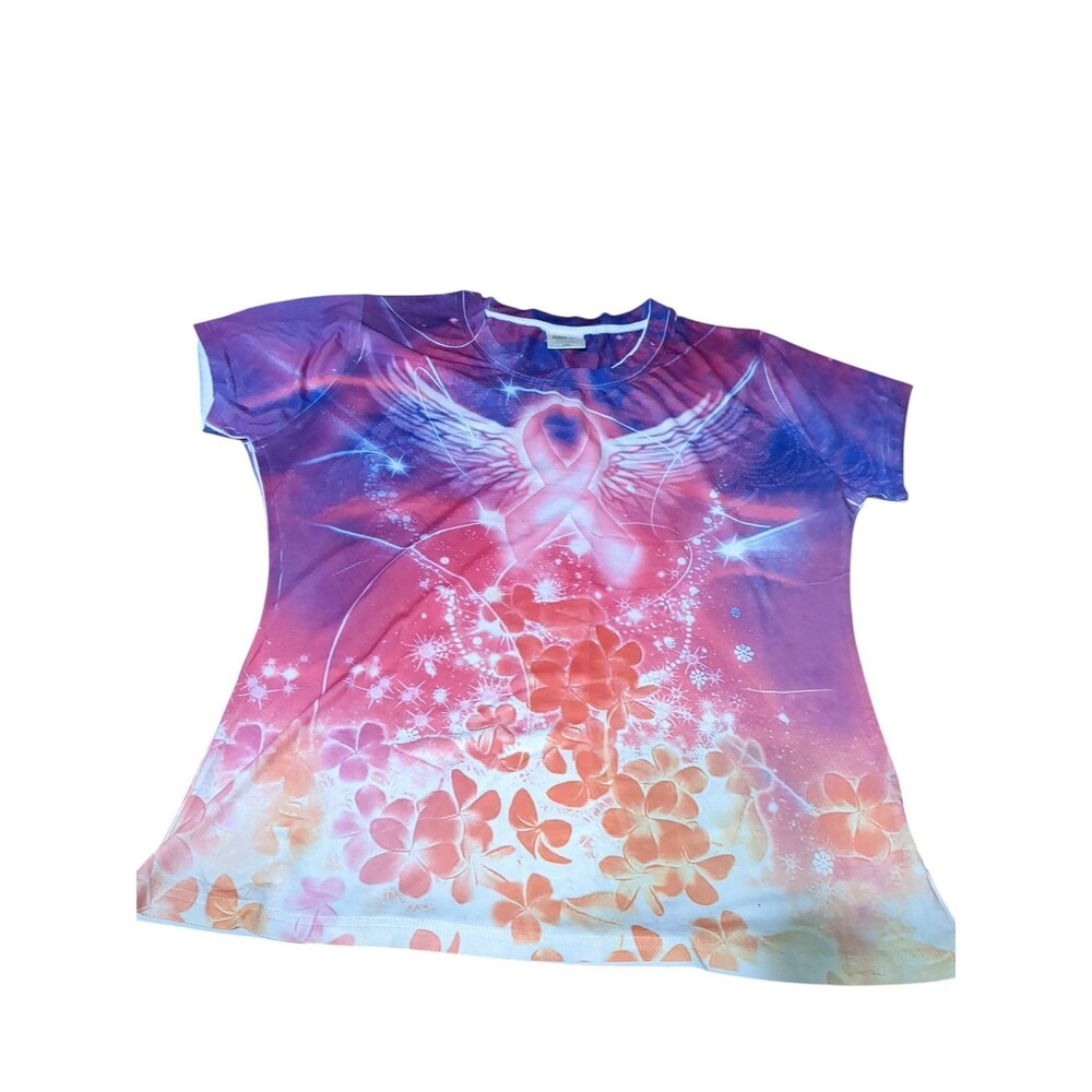 The Breast Cancer Site Women's Purple Wings Pink Stretch 3D Graphic T-Shirt 2XL